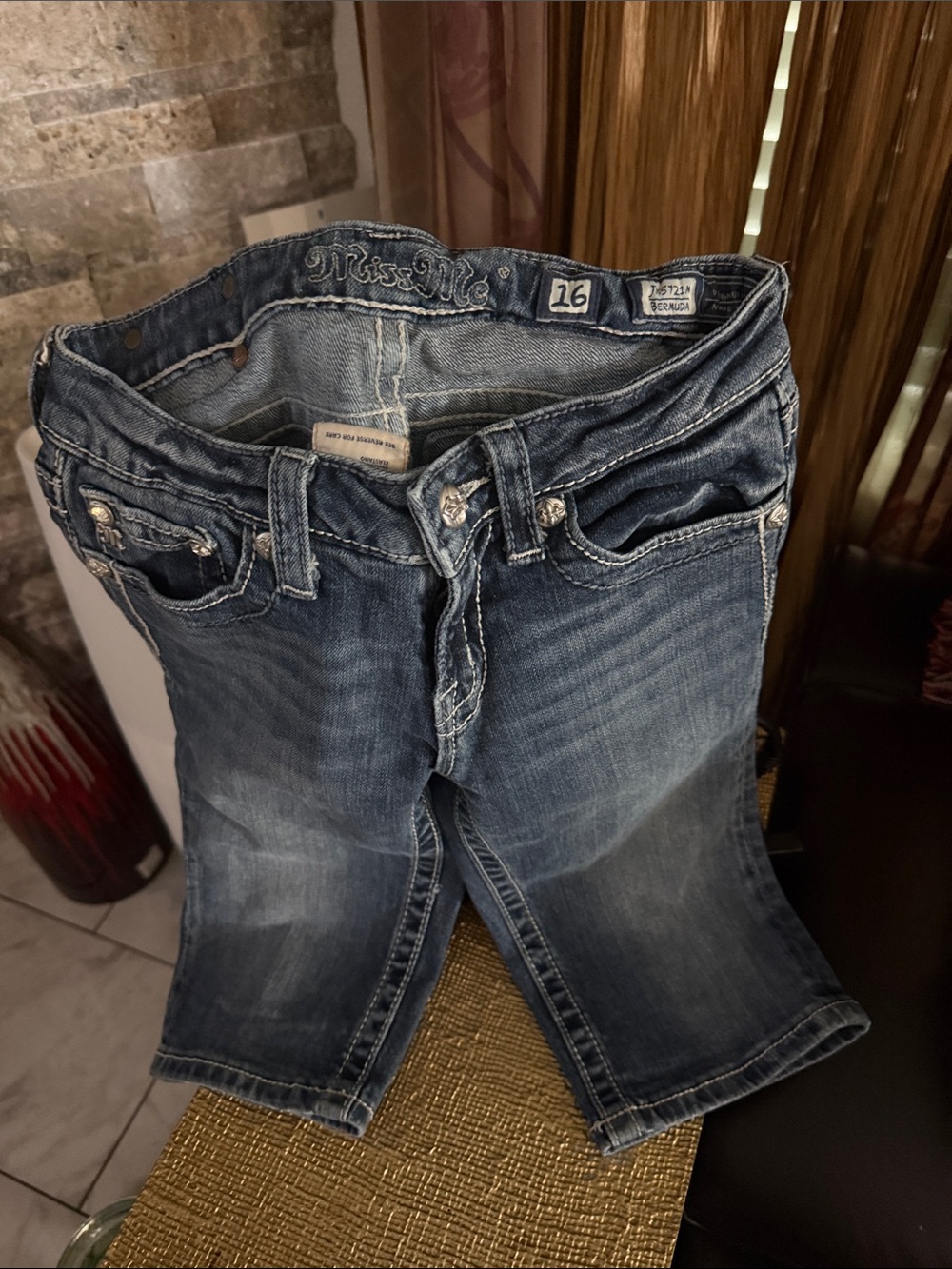 Miss Me Distressed Dark Blue Denim Shorts